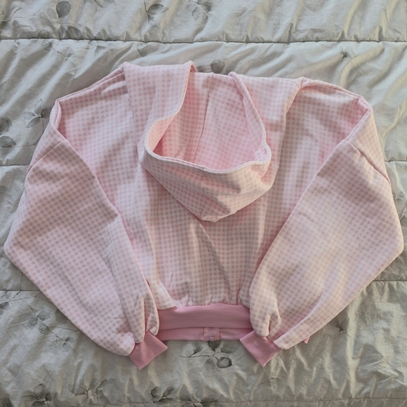Target Blogilates Marshmallow Full Zip Hooded Sweatshirt Pink Gingham - Picture 3 of 7